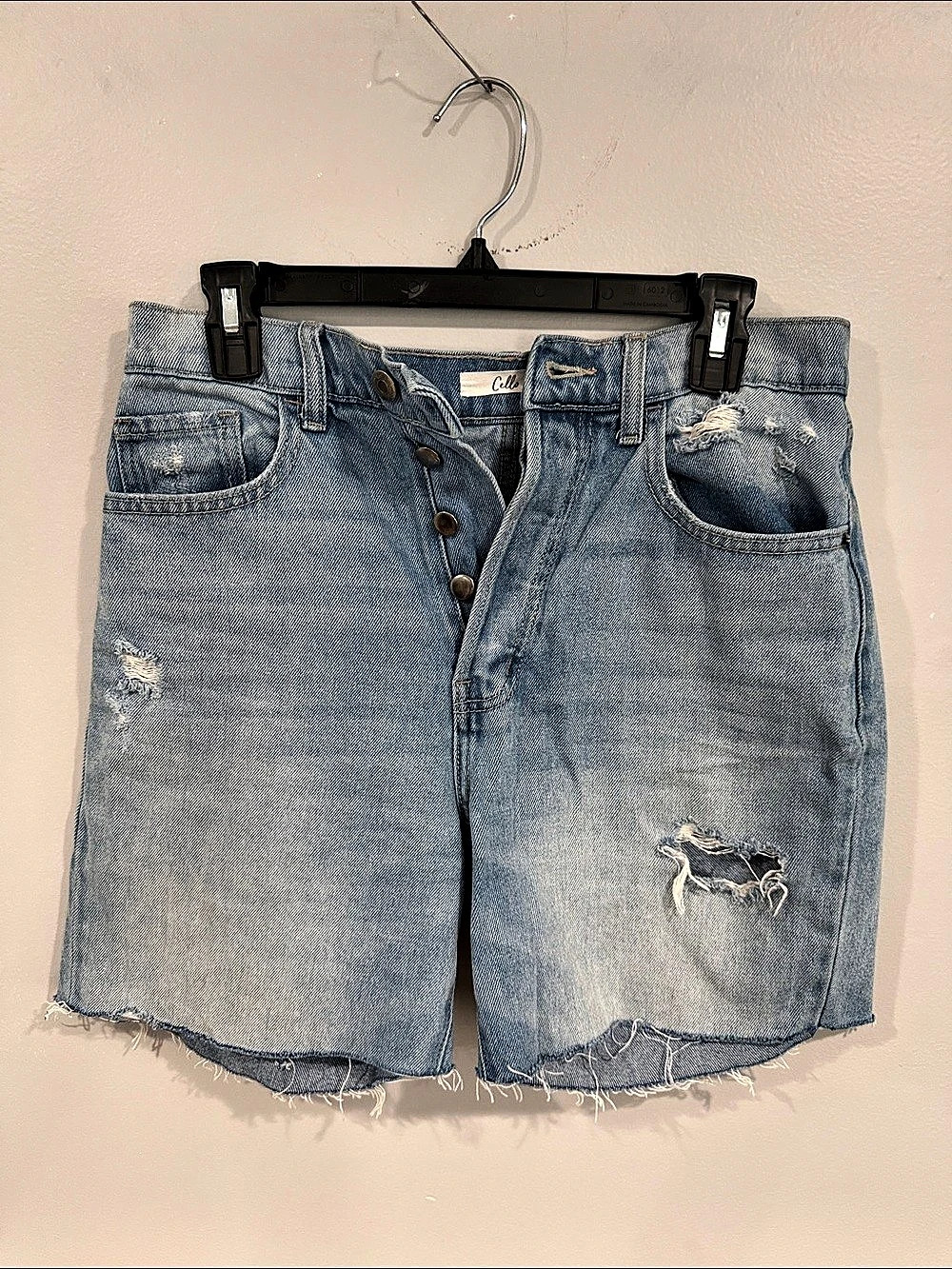 Cello Distressed Denim High  Rise Jean Shorts Blue Waist Womens 27 15S 27x5